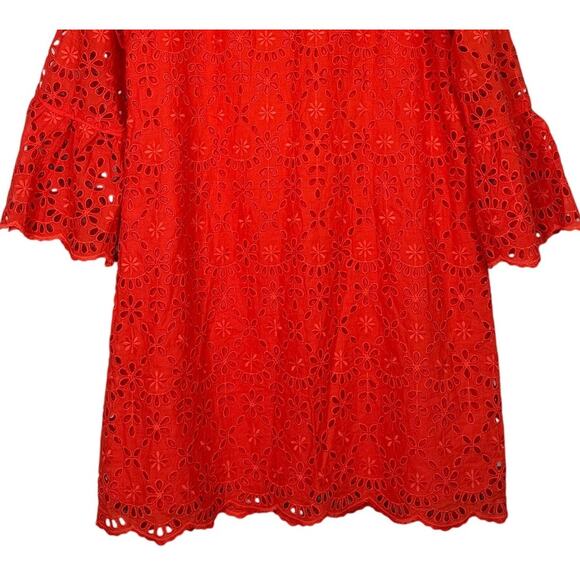 J. Crew Embroidered Eyelet Long Bell Sleeves Sheath Mini Dress Lined 16 Red - Picture 8 of 15